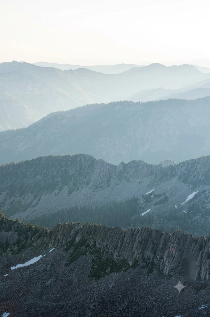 Layered blue mountain ridges fading into haze